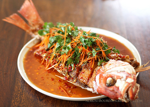 Crispy Fried Fish, Called Flying Fish. Whole Fish is Fried until