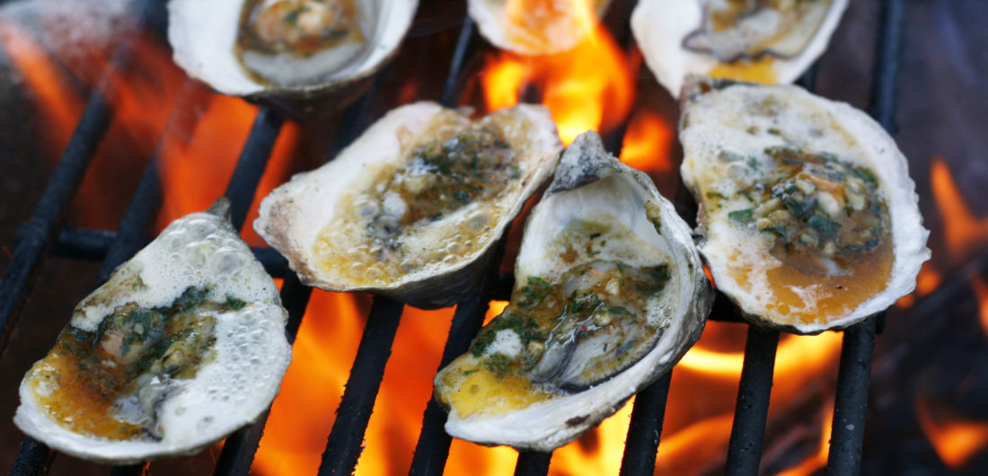 Grilled Oysters with Garlic Basil Butter