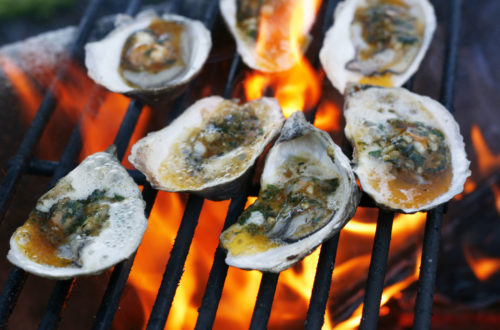 Grilled Oysters with Garlic Basil Butter